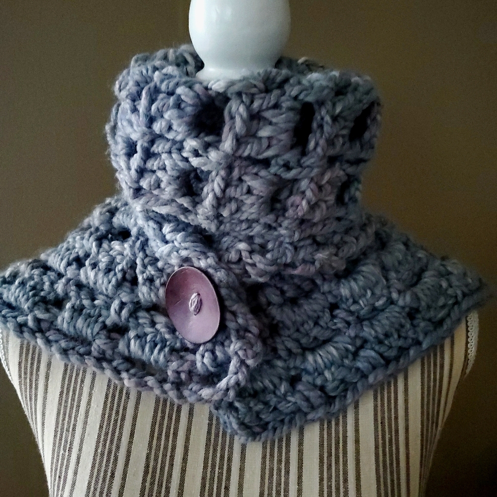 Soft Chunky Crochet Knit Button Cowl Shawl